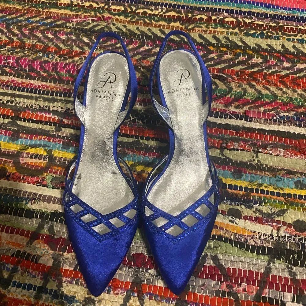 Adrianna Papell Blue Satin sling back heels, size 9 1/2